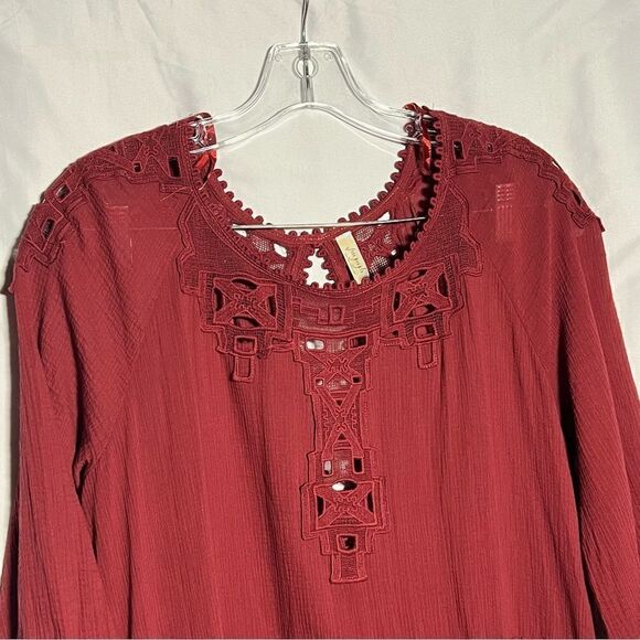 Free People Take Time Tunic Scarlet Embroidered Boho Dress L - Picture 2 of 11